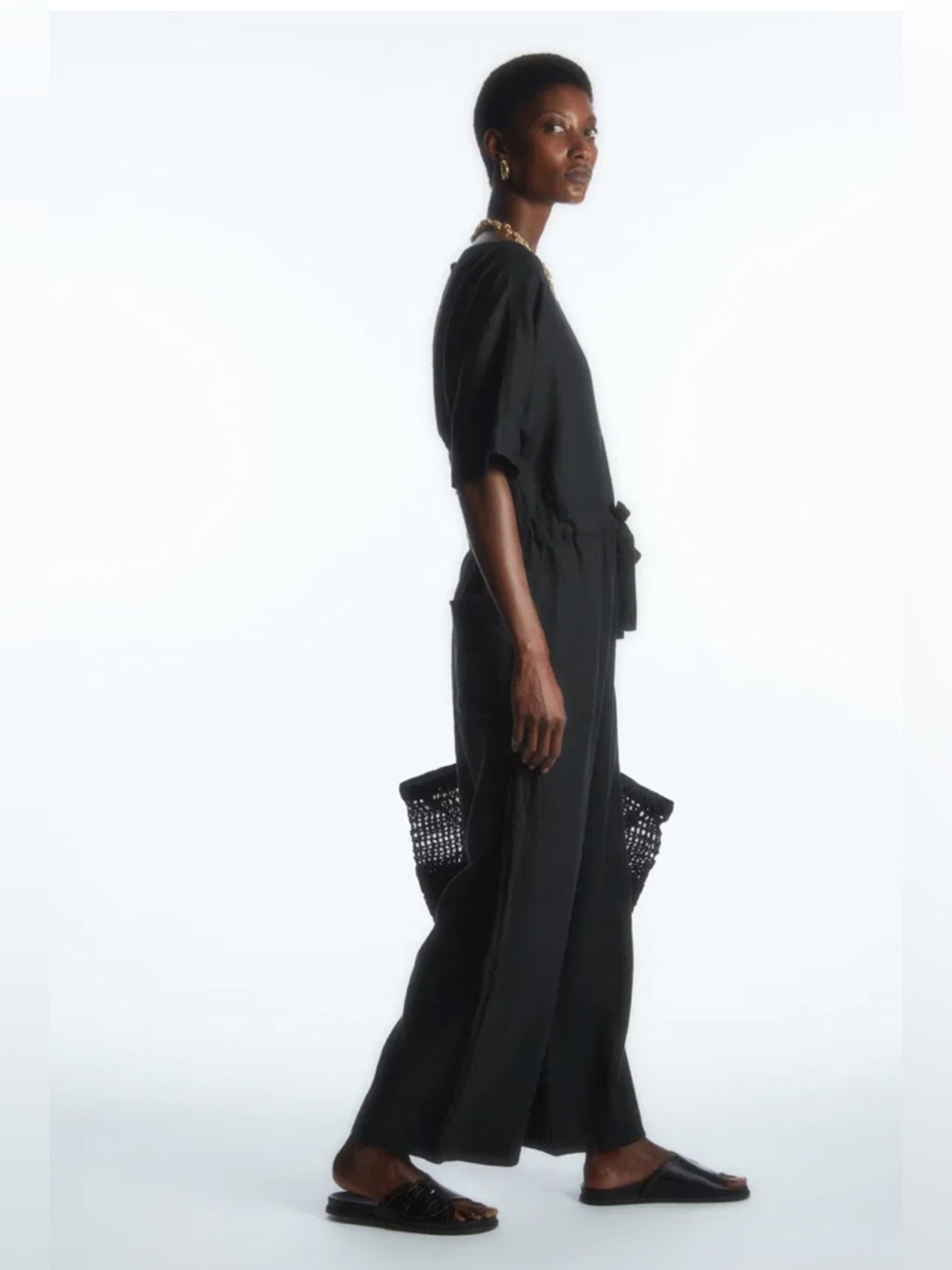 COS Black Wide-Leg Jumpsuit with Drawstring Waist